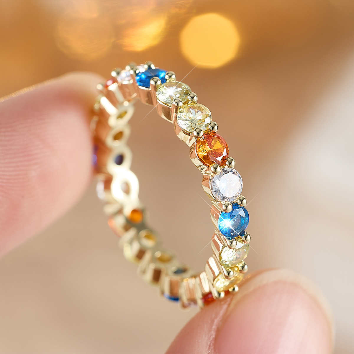 Women's Ins Style Rainbow Cubic Synthetic Zirconia Full Circle Ring